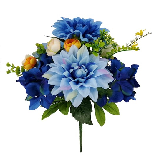 14" Blue & Yellow Dahlia, Hydrangea & Peony Bush by Ashland®